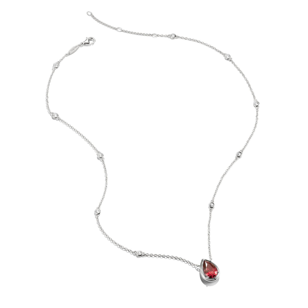Necklace with Red Teardrop Stone Silver