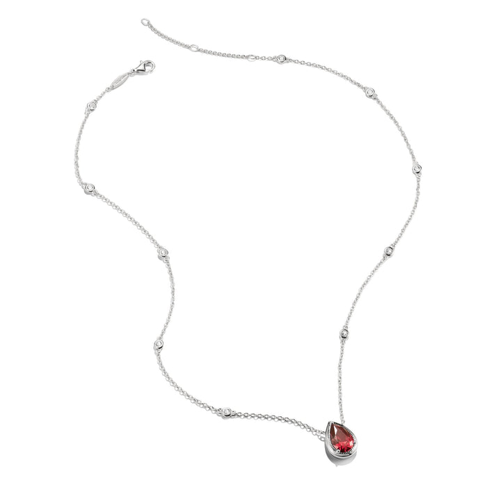 Necklace with Red Teardrop Stone Silver