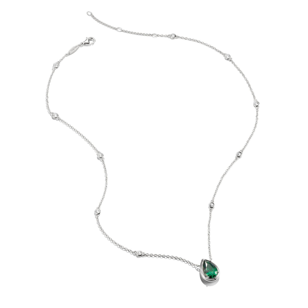 Necklace with Green Teardrop Stone Silver