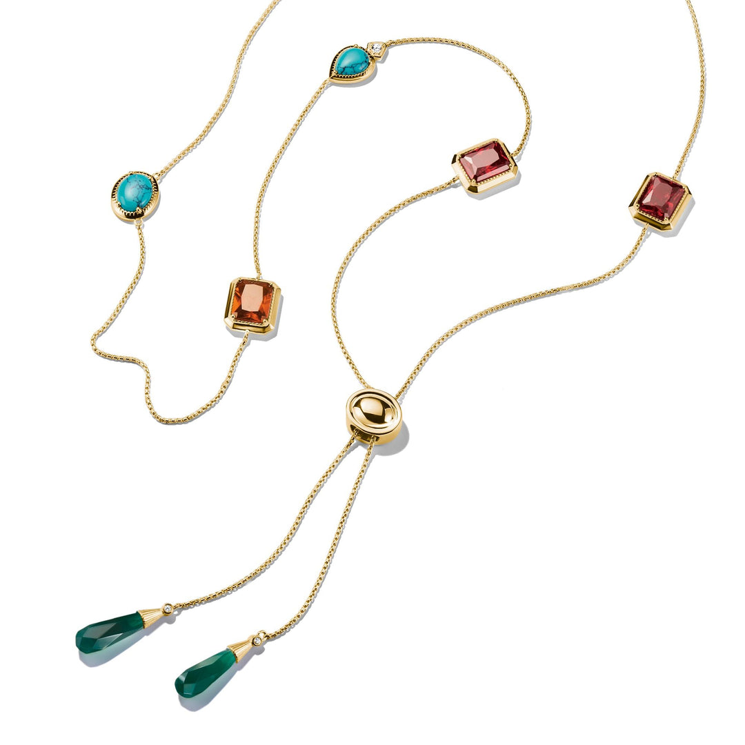 Y Necklace with Multi-coloured Stones