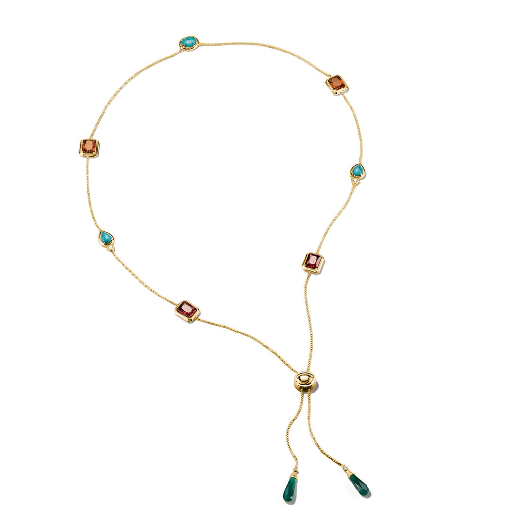 Y Necklace with Multi-coloured Stones
