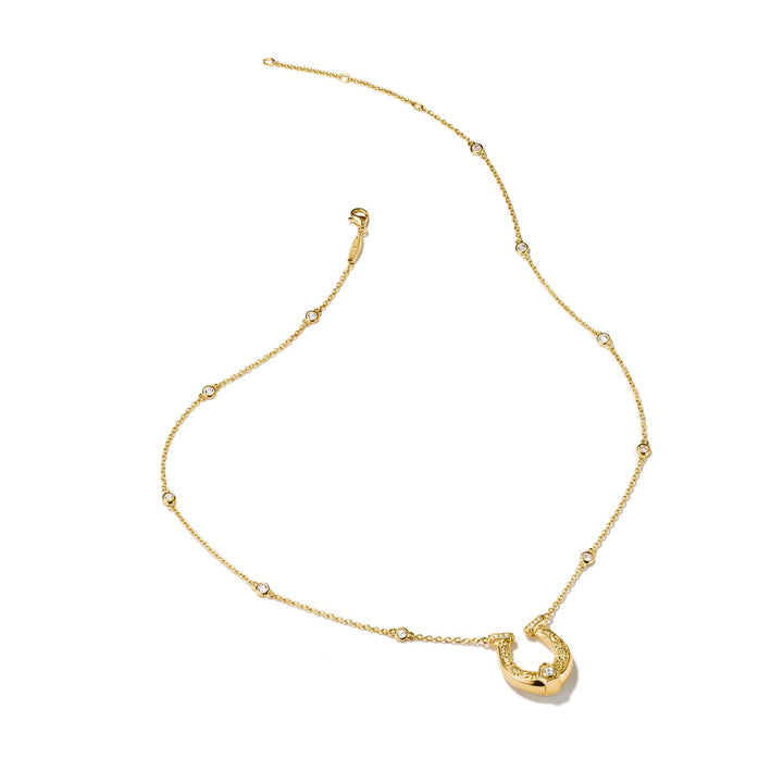 Horseshoe Necklace with White Zirconia Stones Gold