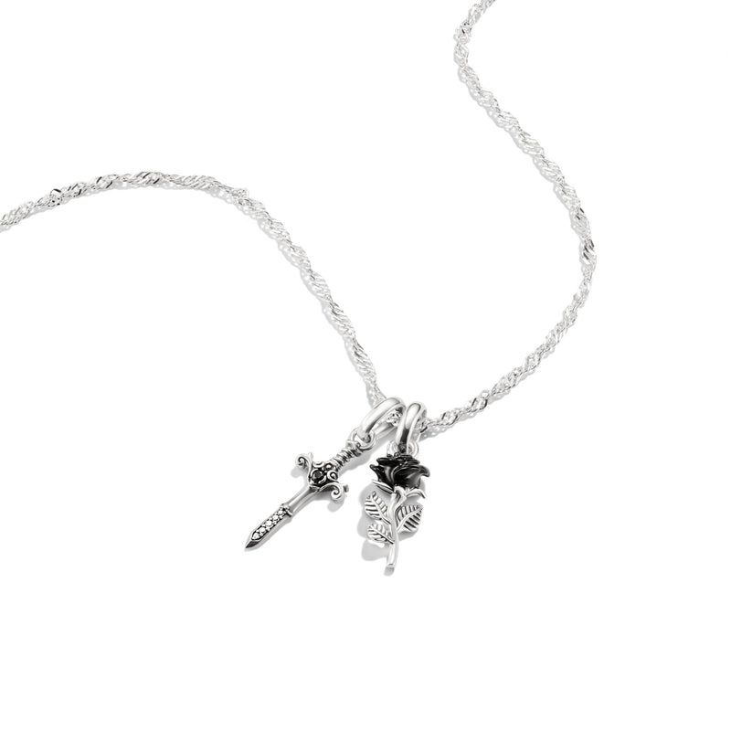 Sword and Rose Zirconia Necklace 