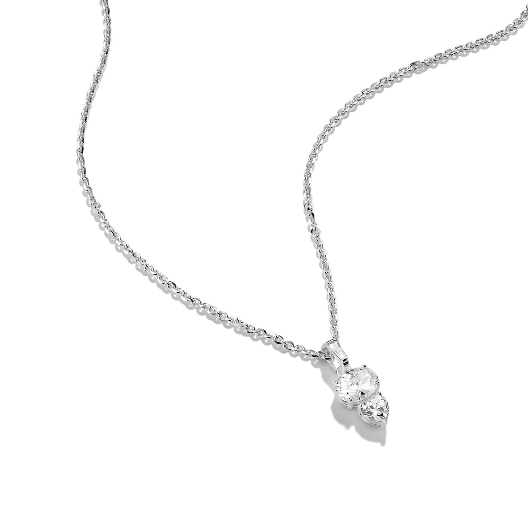 Necklace with Oval and Heart Zirconia Stones Silver