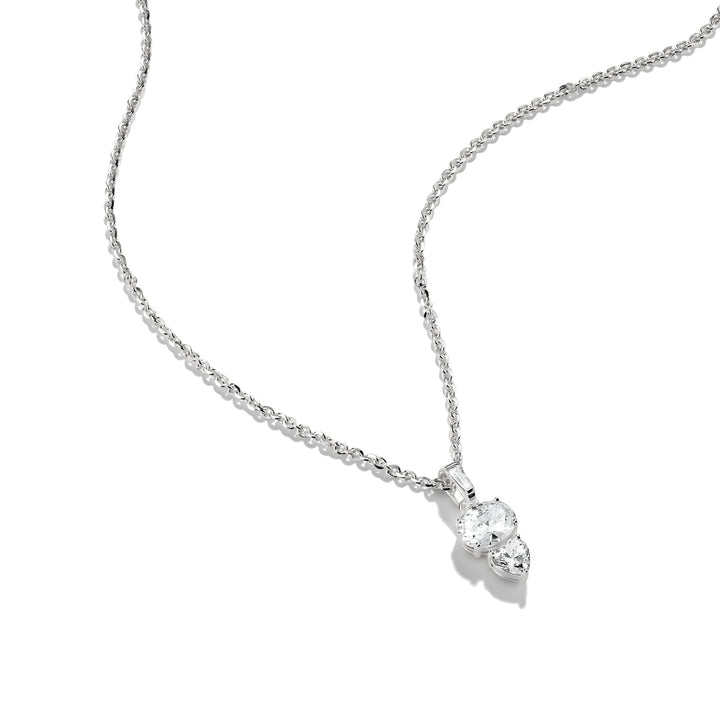 Necklace with Oval and Heart Zirconia Stones Silver