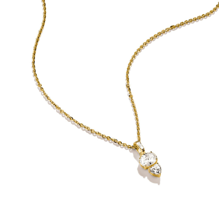 Necklace with Oval and Heart Zirconia Stones Gold