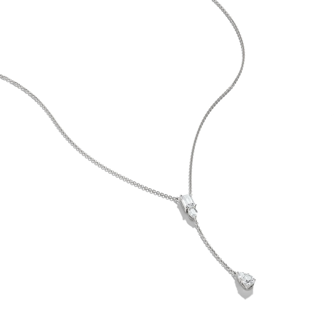 Y Necklace with White Zirconia Stones Silver