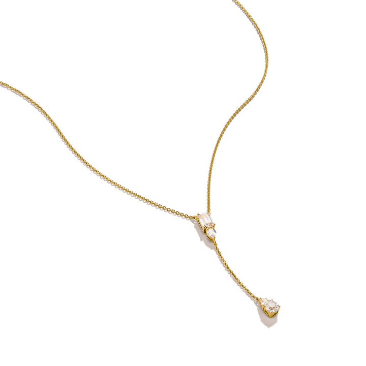 Y Necklace with White Zirconia Stones Gold
