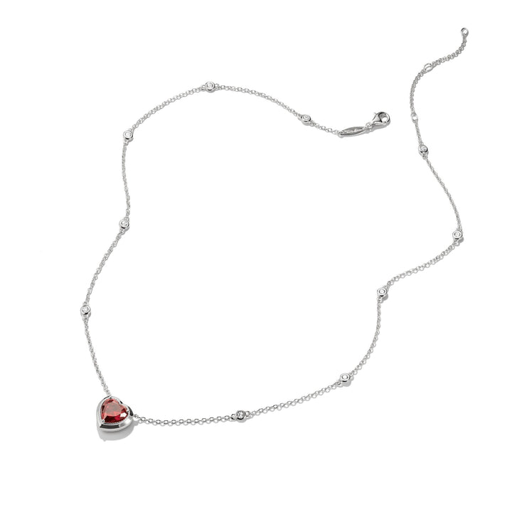 Necklace with Red Heart Pendant Silver