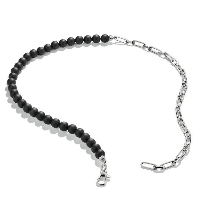 Stainless Steel Obsidian Bead Necklace