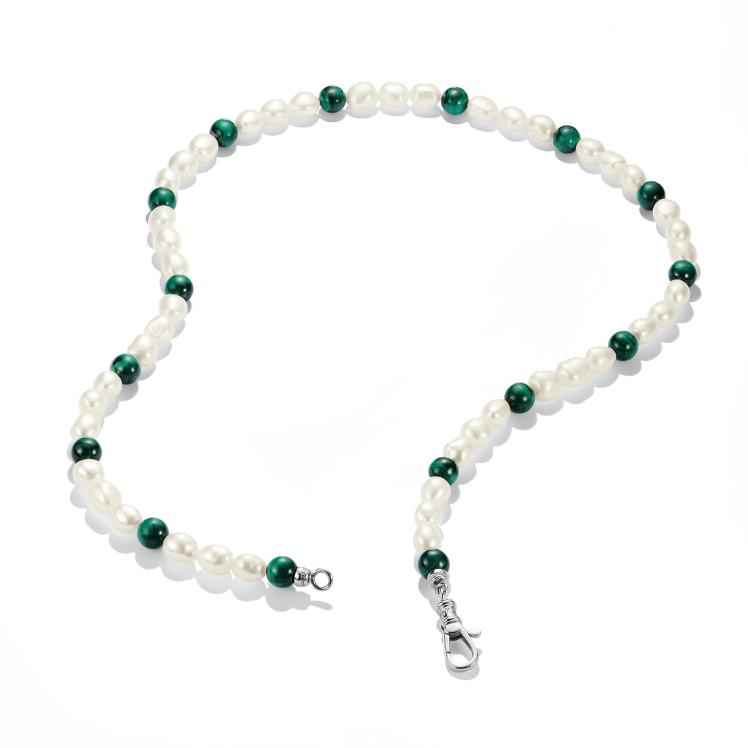 Stainless Steel Malachite and Freshwater Pearl Necklace