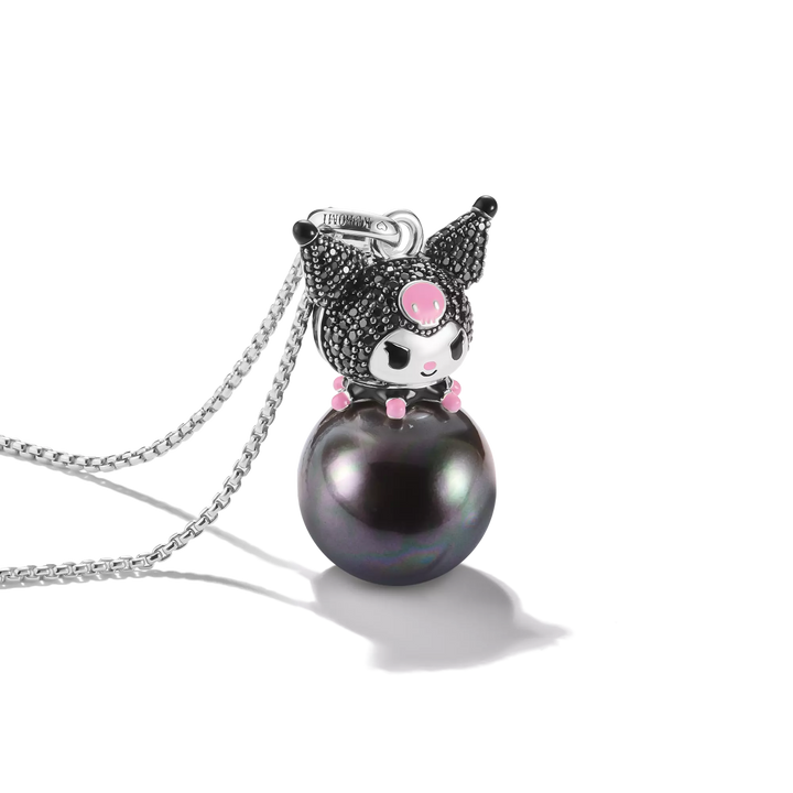 Hello Kitty Kuromi Necklace with Black Pearl, Silver-Plated