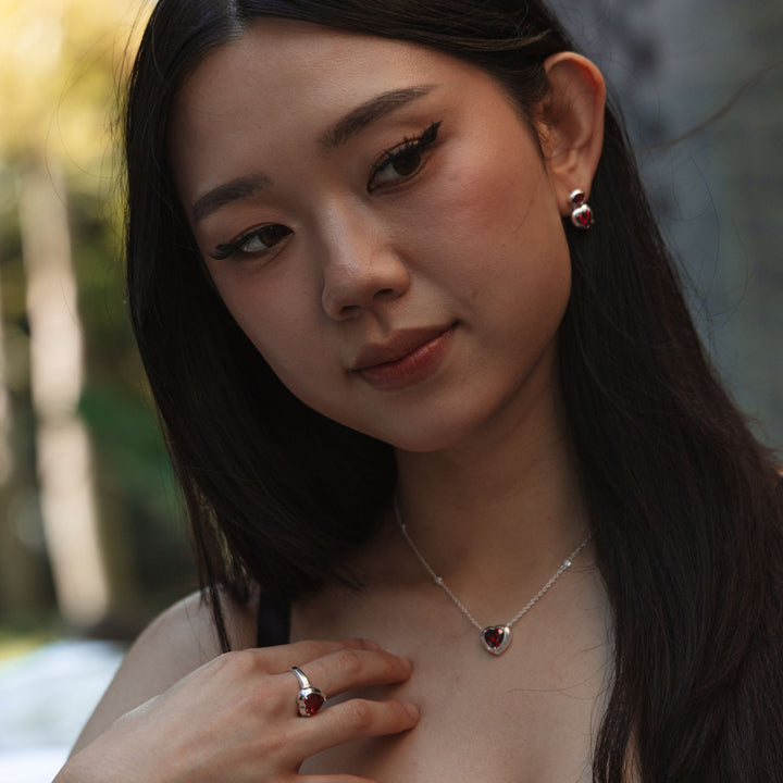 Necklace with Red Heart Pendant Silver
