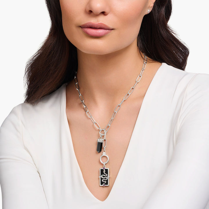 Silver Pendant with onyx in hexagon-shape and stones | THOMAS SABO Australia