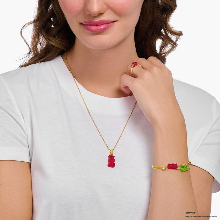 THOMAS SABO x HARIBO: Large Gold-plated Strawberry Red Goldbear Pendant | THOMAS SABO Australia