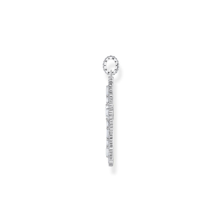 Cross pendant with white zirconia side view