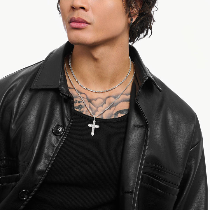 White Romance Cross Pendant and Necklace Set
