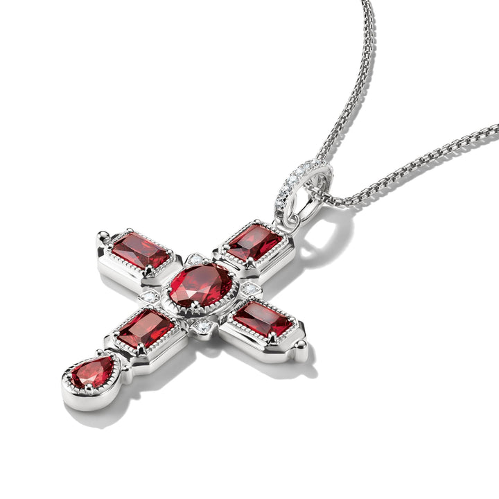 Cross Pendant with Red Zirconia Stones Silver