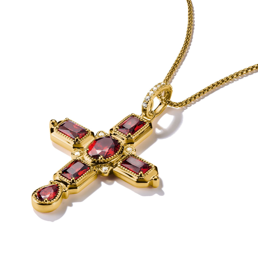 Cross Pendant with Red Zirconia Stones