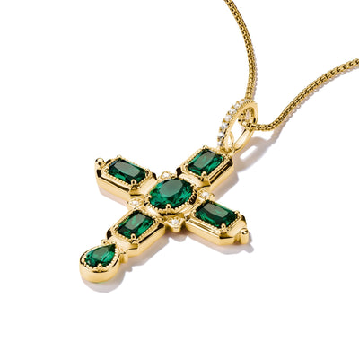 Cross Pendant with Green Zirconia Stones