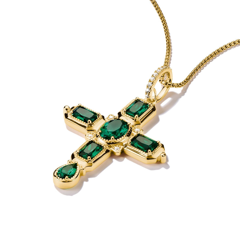 Cross Pendant with Green Zirconia Stones