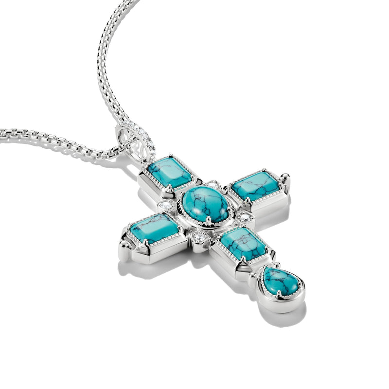 Cross Pendant with Turquoise Zirconia Stones