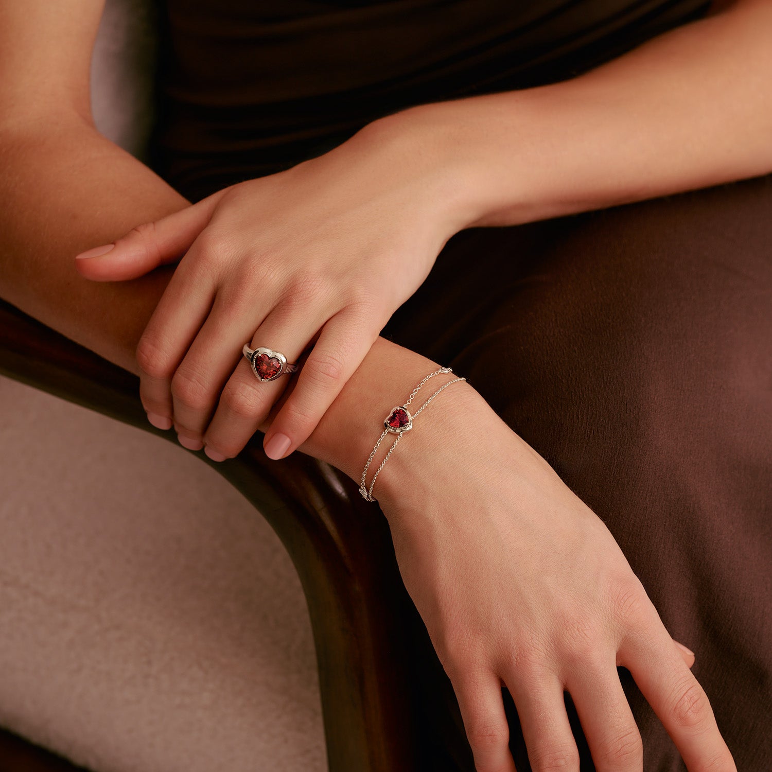 Red Heart Stone Ring and Bracelet
