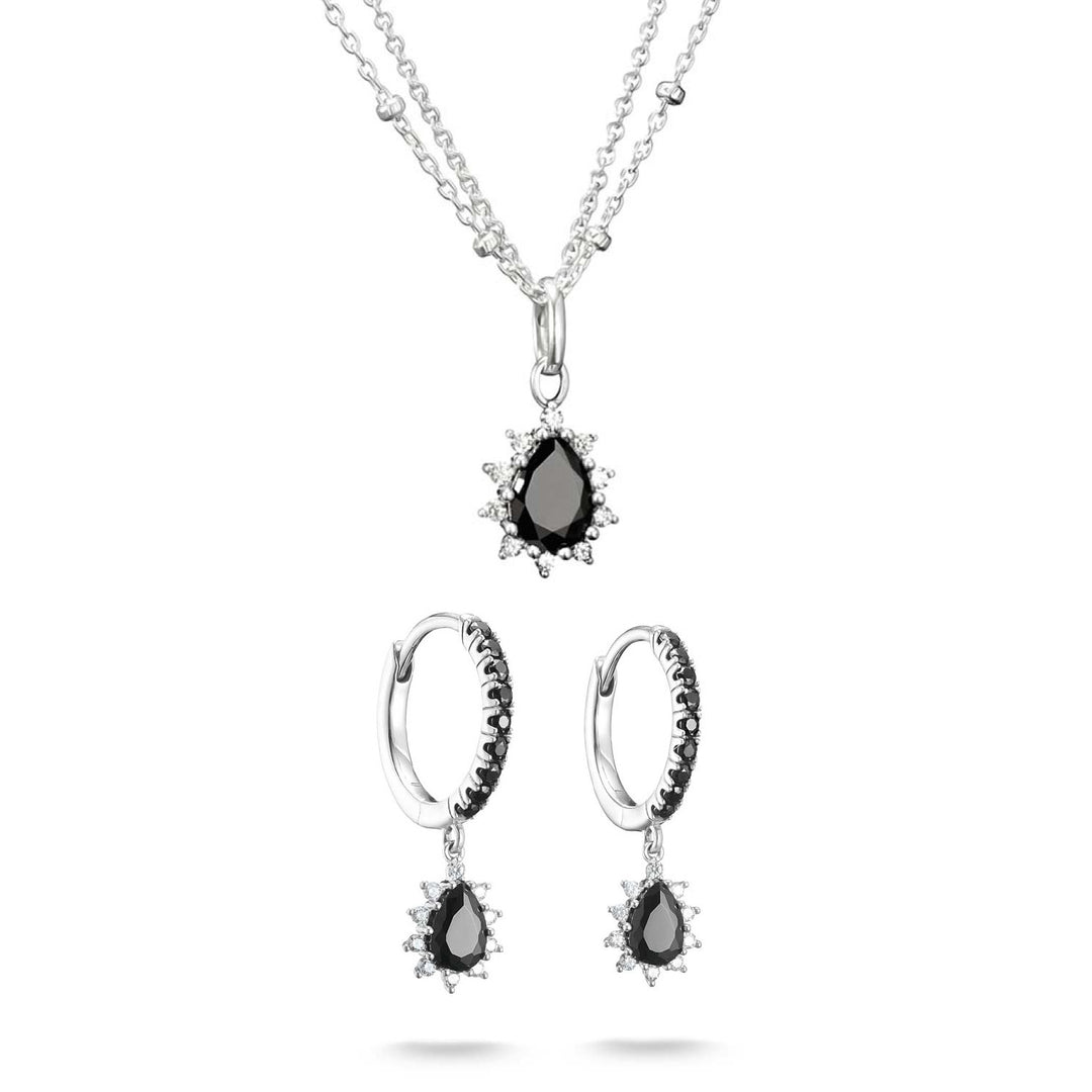 Black Zirconia Necklace &amp; Hoops Set