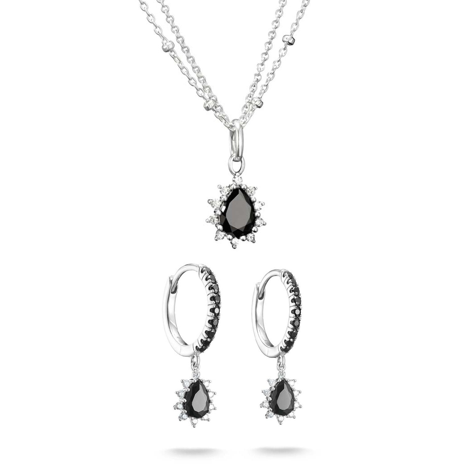 Black Zirconia Necklace & Hoops Set