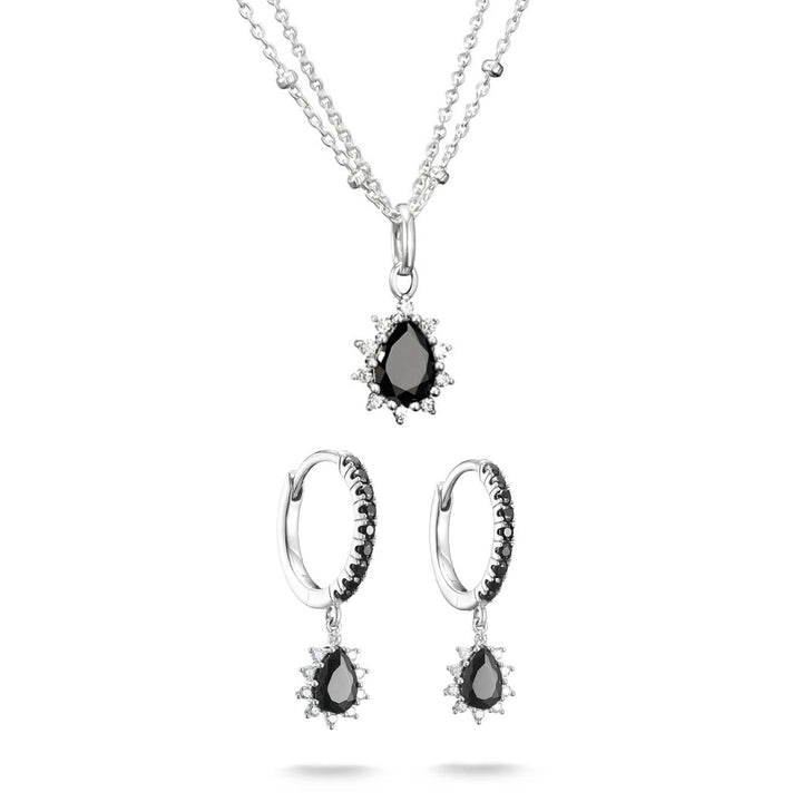 Black Zirconia Necklace &amp; Hoops Set