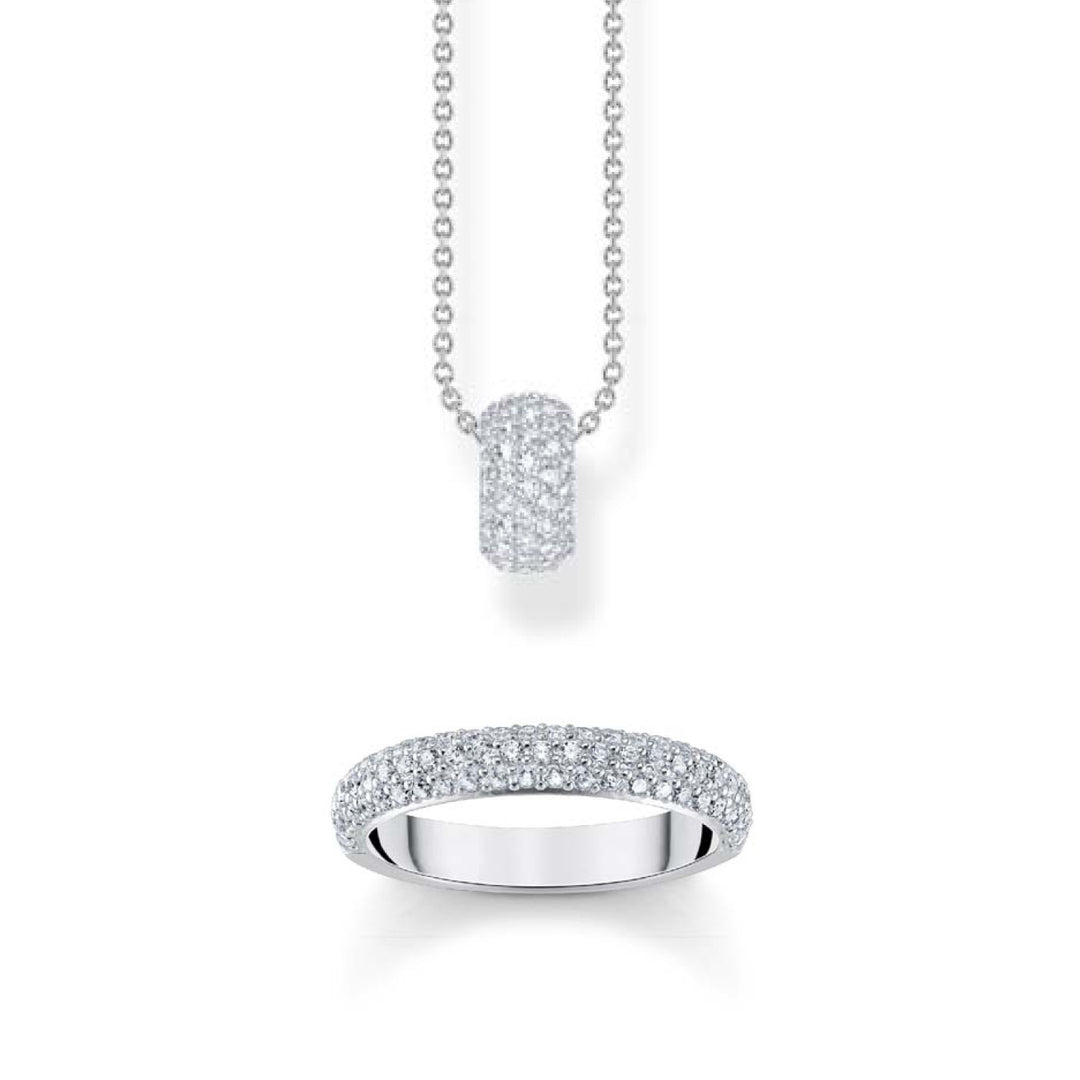 Silver Pave Necklace &amp; Ring Set