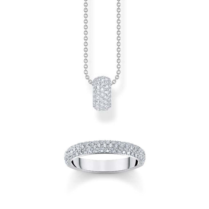Silver Pave Necklace &amp; Ring Set