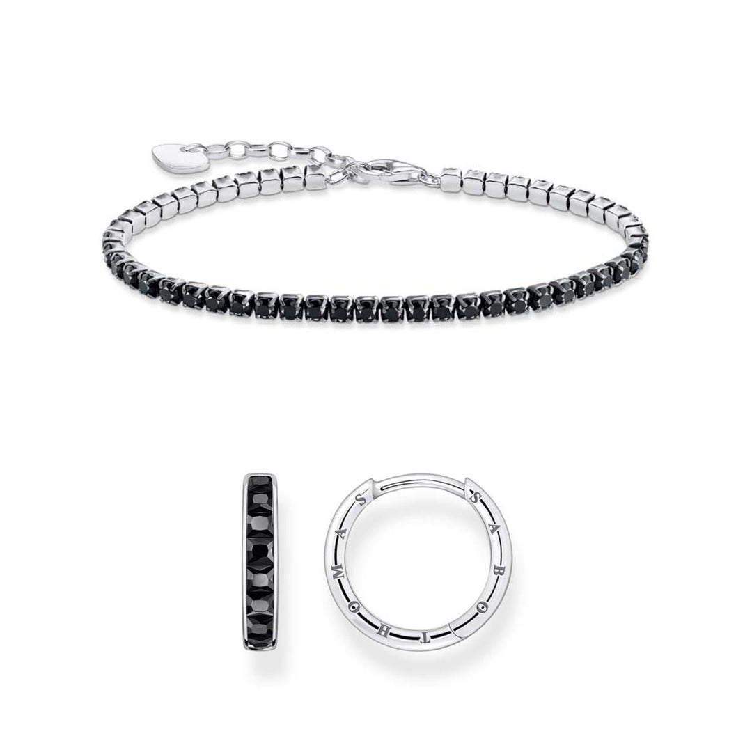 Black Zirconia Tennis Bracelet &amp; Hoop Earrings Set