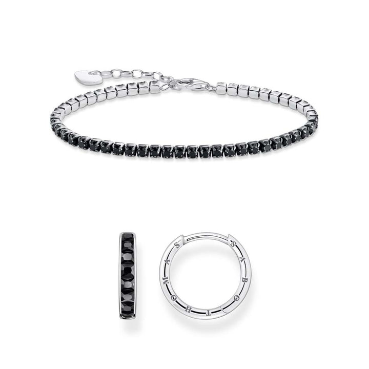 Black Zirconia Tennis Bracelet &amp; Hoop Earrings Set