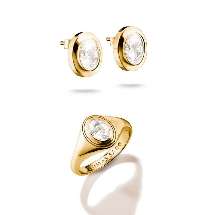 Gold Oval Ear Studs &amp; Ring Set
