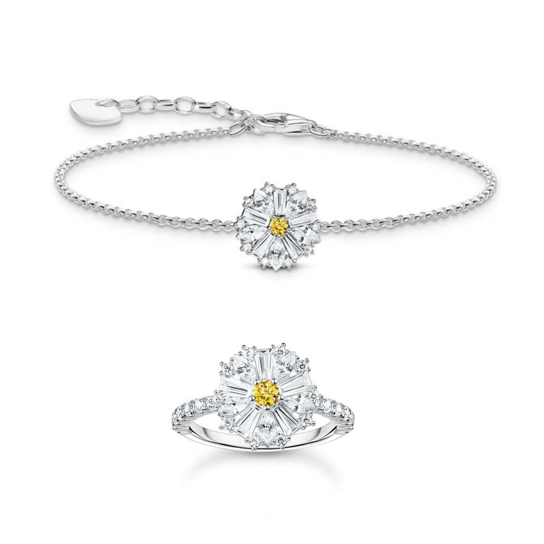 Silver Flower Bracelet &amp; Ring Set