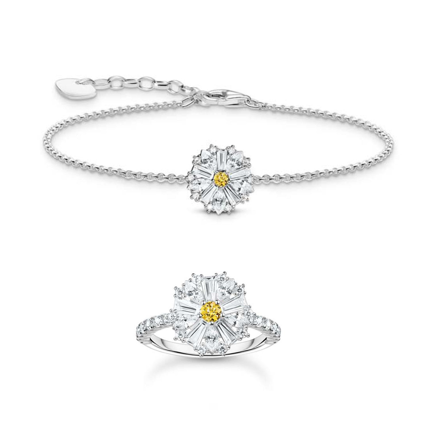 Silver Flower Bracelet & Ring Set