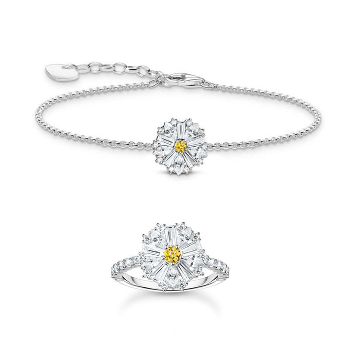 Silver Flower Bracelet &amp; Ring Set