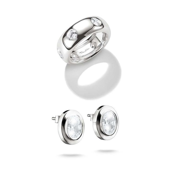 Oval Stud &amp; Zirconia Ring Silver Set