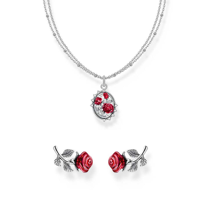Red Rose Necklace &amp; Earring Set