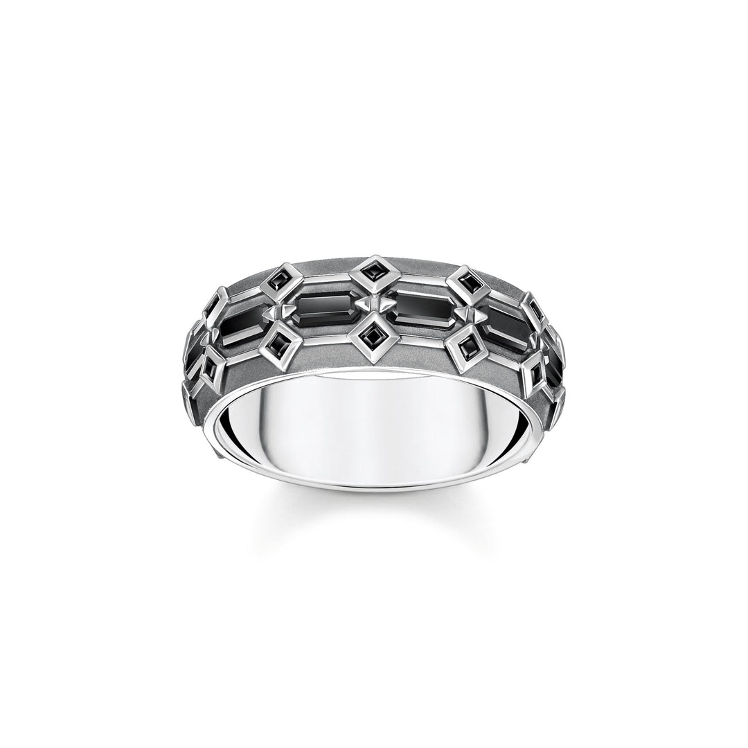 Ring wide crocodile shell with stones silver blackened | THOMAS SABO Australia