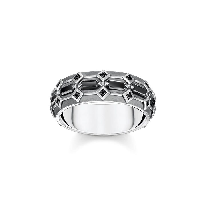Ring wide crocodile shell with stones silver blackened | THOMAS SABO Australia