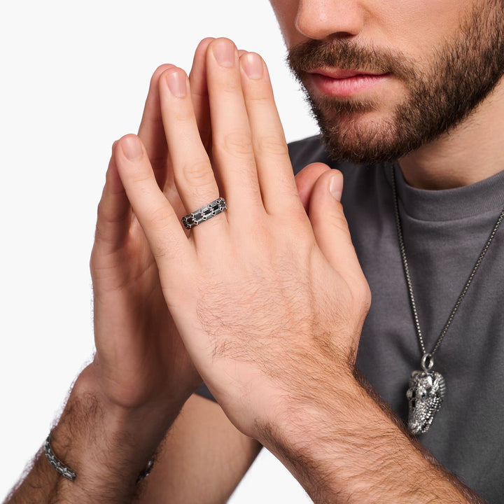 Ring wide crocodile shell with stones silver blackened | THOMAS SABO Australia