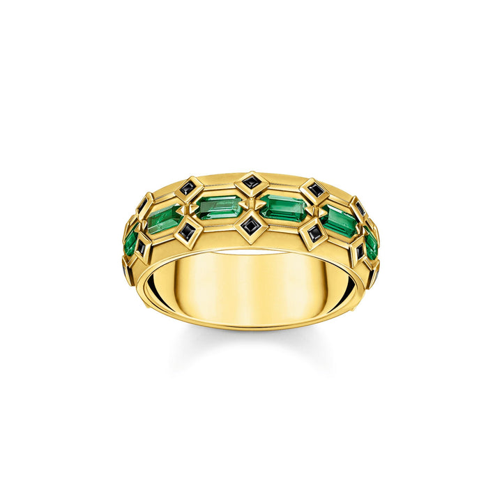 Wide Gold Plated Crocodile Ring with Green Stones | THOMAS SABO Australia