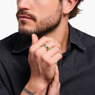 Wide Gold Plated Crocodile Ring with Green Stones | THOMAS SABO Australia