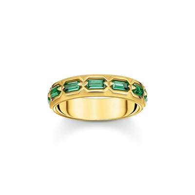 Gold plated ring in crocodile design with green stones | THOMAS SABO Australia
