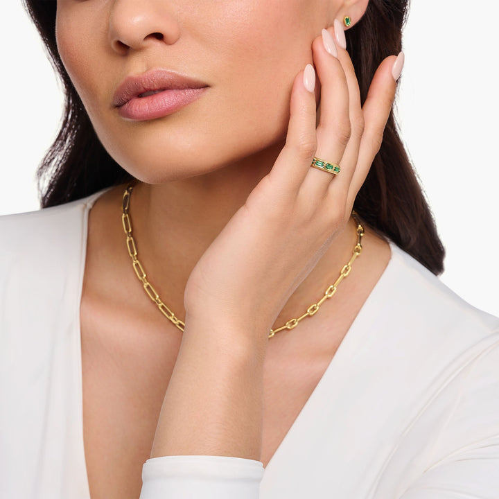 Gold plated ring in crocodile design with green stones | THOMAS SABO Australia