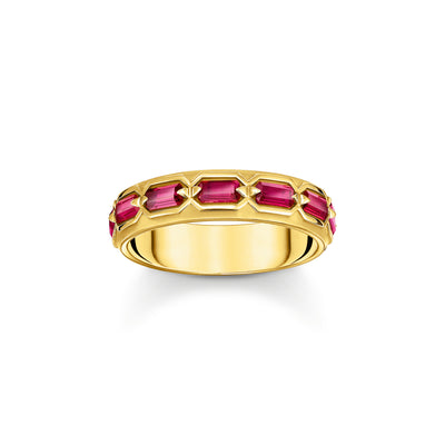 Gold plated band ring in crocodile design with red stones | THOMAS SABO Australia