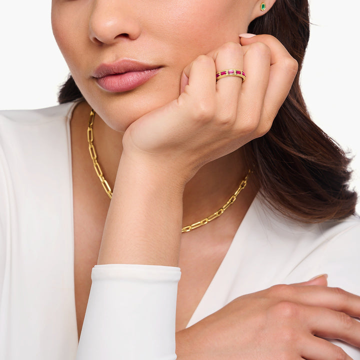 Gold plated band ring in crocodile design with red stones | THOMAS SABO Australia