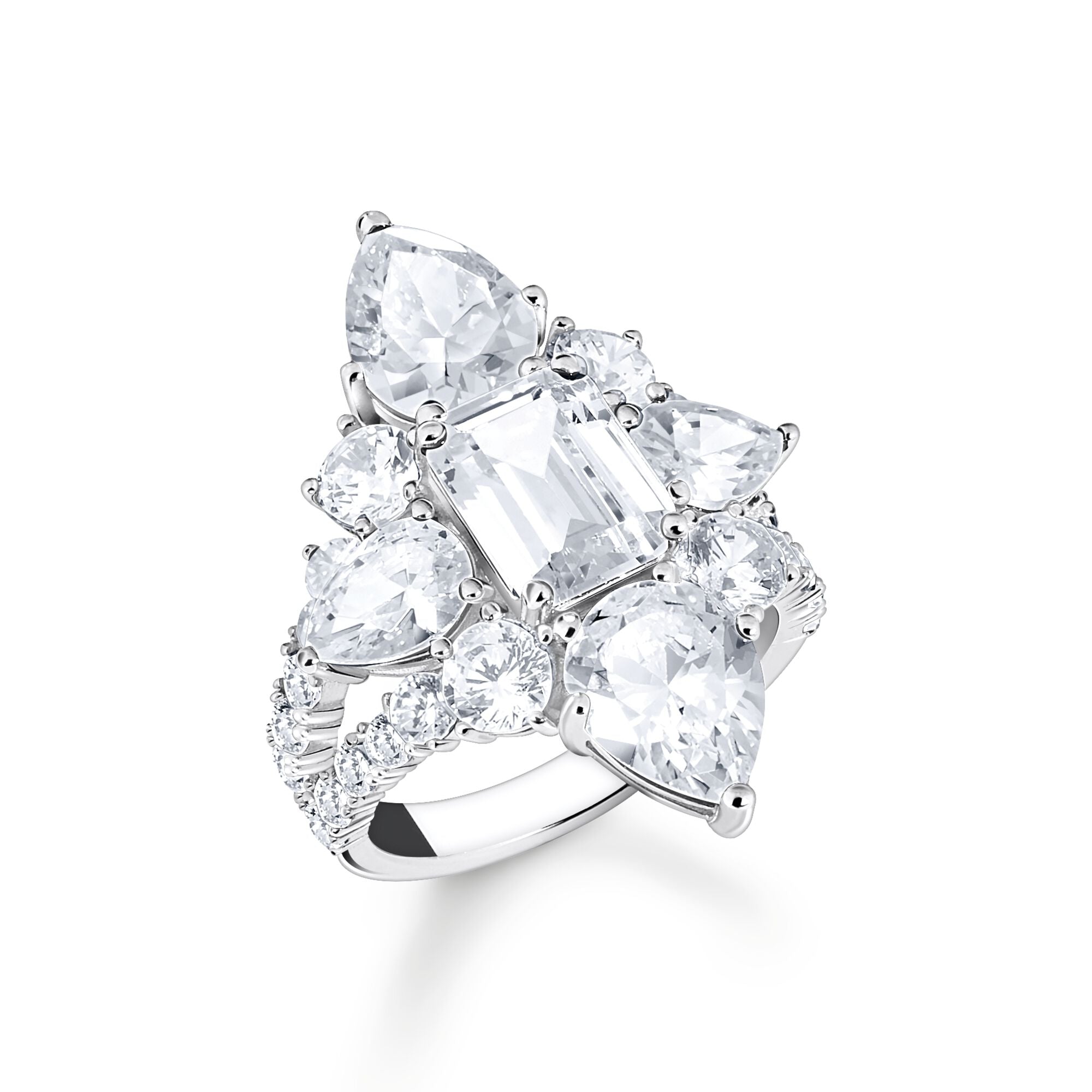 Buy Heritage Glam cocktail ring with white zirconia stones by Thomas ...